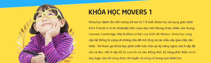 Khóa học Movers 1 cho trẻ lớp 3 tại trung tâm tiếng Anh Alokiddy